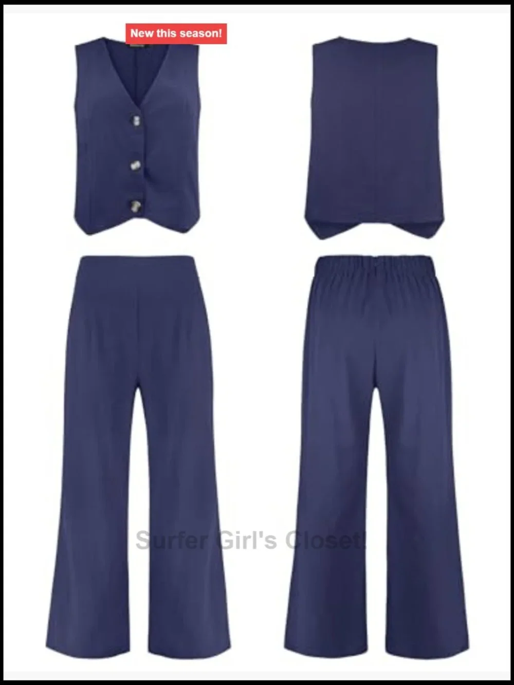 Women's 2 Piece Sleeveless Button Down Top & Wide Leg Pants Set - Picture 6 of 7